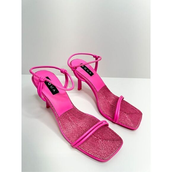 AQUA Sandals Womens Size 10 Square Toe Pink Raffia Detail Slip On Heel NEW - Picture 3 of 9